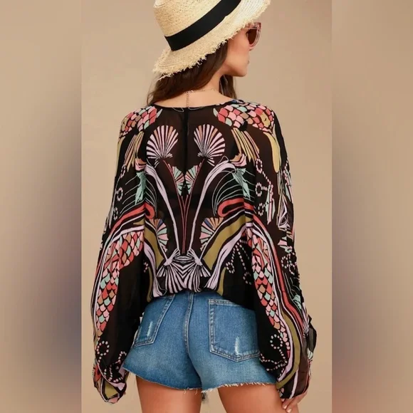 Free People “Beneath the Sea” Batman Wing Top Blouse - Picture 2 of 16